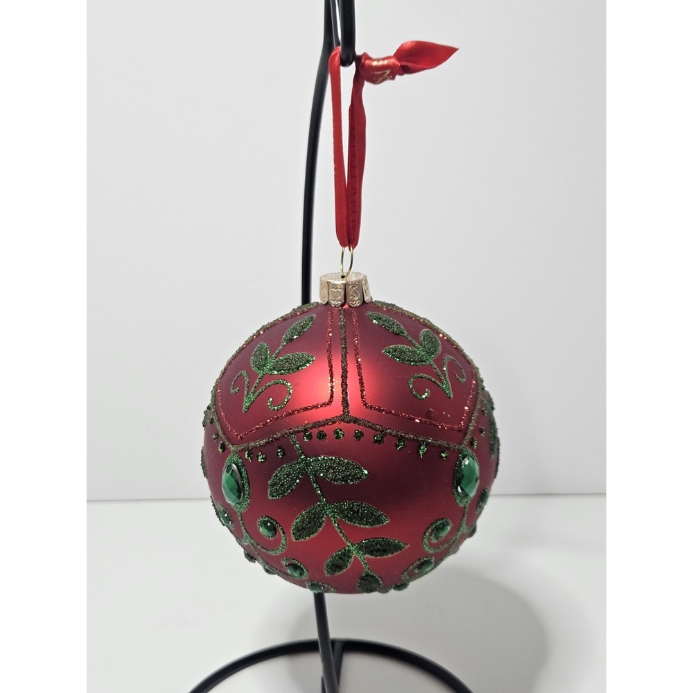 Waterford Holiday Heirlooms Mistletoe Ball Christmas Ornament Red Green Gem Box